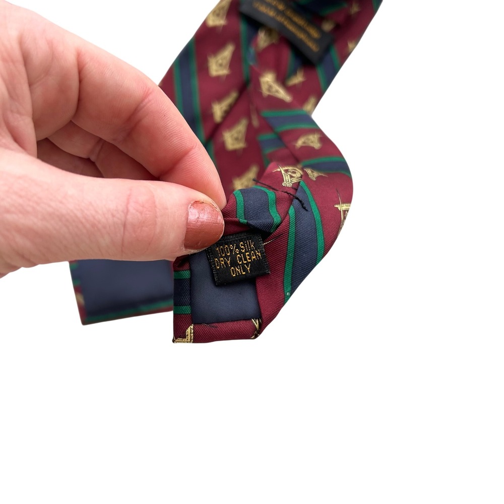 Grand Lodge Pennsylvania Masonic Silk Tie Mens Burgundy Striped Square Vintage - Picture 3 of 8